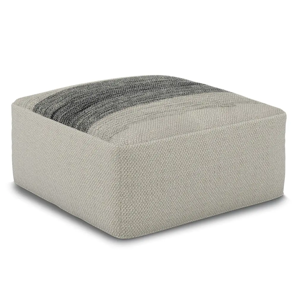 Sabella - Square Woven Outdoor / Indoor Pouf - Charcoal / White