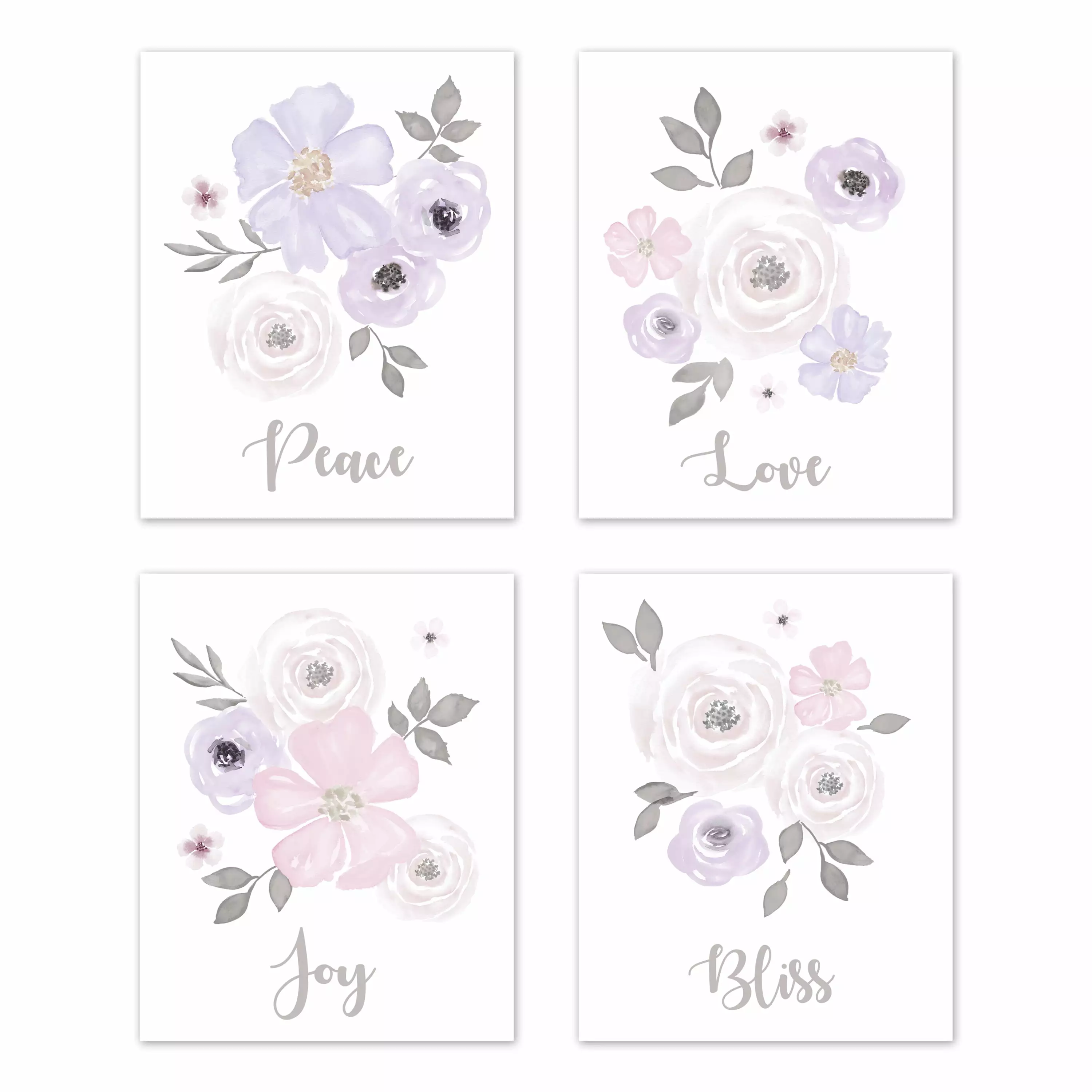 Lavender Purple Pink Grey and White Wall Art Prints Set 4 Baby Nursery Sweet Jojo Designs