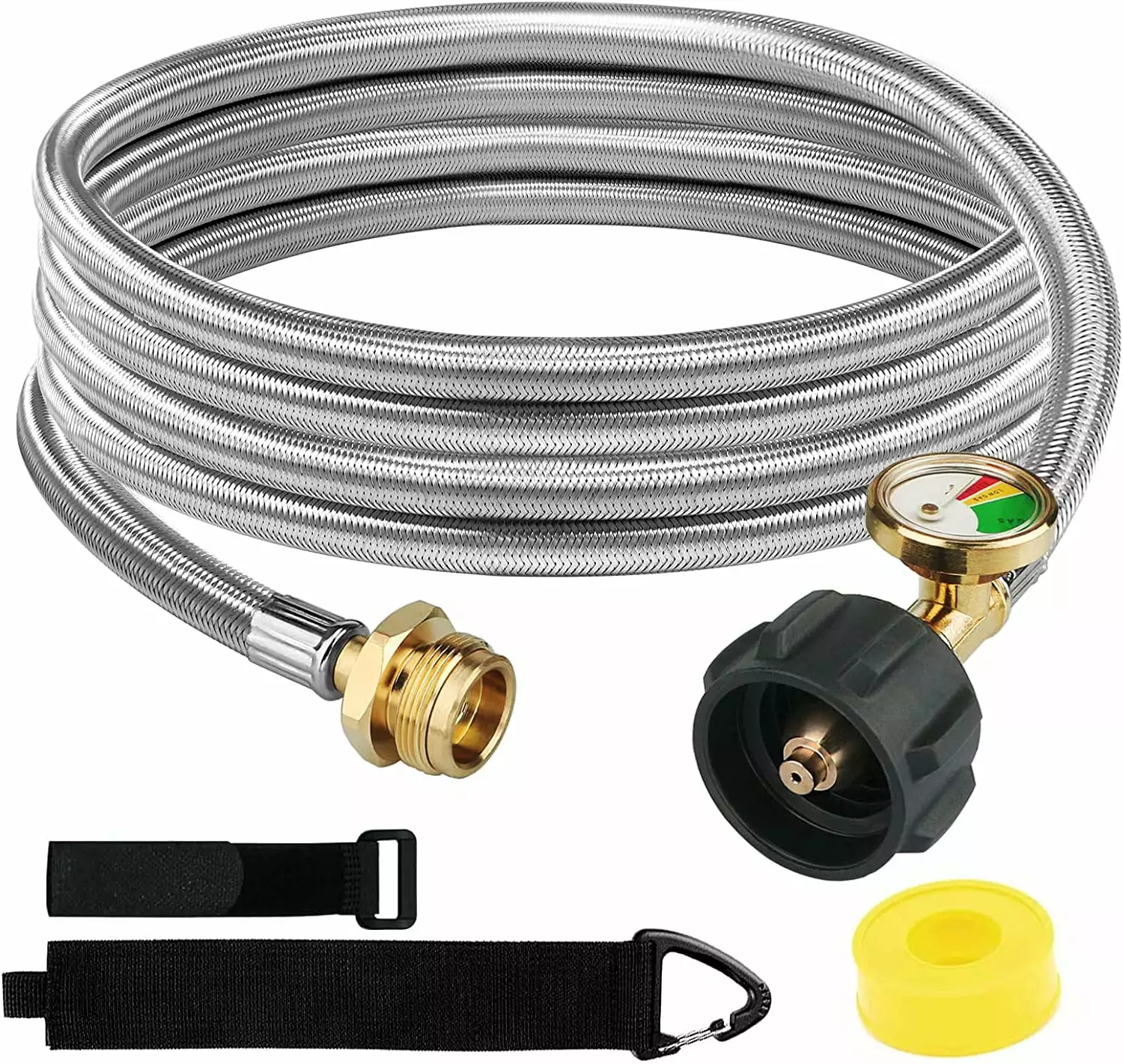 12FT Stainless Braided Propane Hose Gauge 1lb to 20lb Converter QCC1/Type1 Appliances