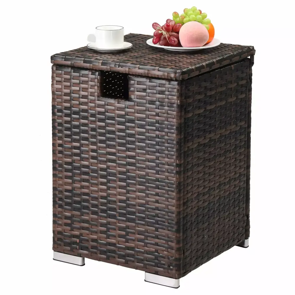 Patio Gas Tank Box Rattan Propane Storage Box Dark Brown TE2356