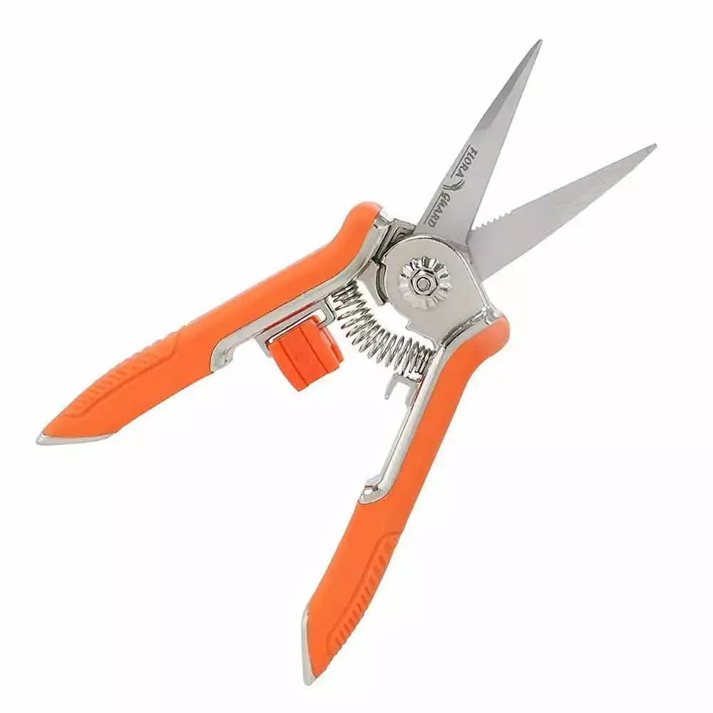 FLORA GUARD 6.5 Inch Garden Shears Straight Tip Stainless Steel Blades Orange Hand Pruning Shears
