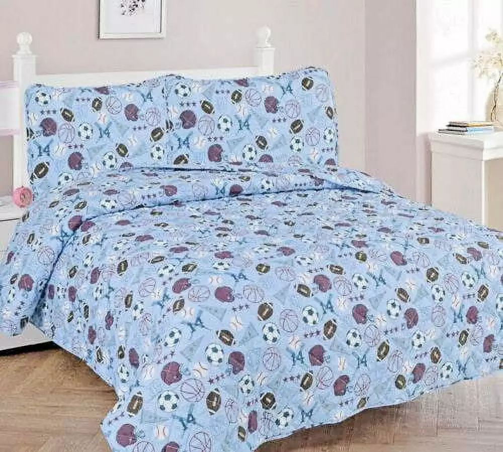 FULL PATCHWORK SPORT Kids Coverlet Bedspread Quilted Set Pillow Shams SAMIMPORT-2011