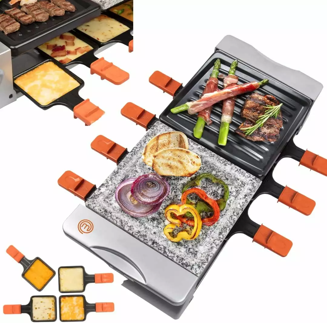 MasterChef Dual Cheese Raclette Table Grill Non-stick Grilling Plate and Cooking Stone Deluxe 8 Person Electric Cooker