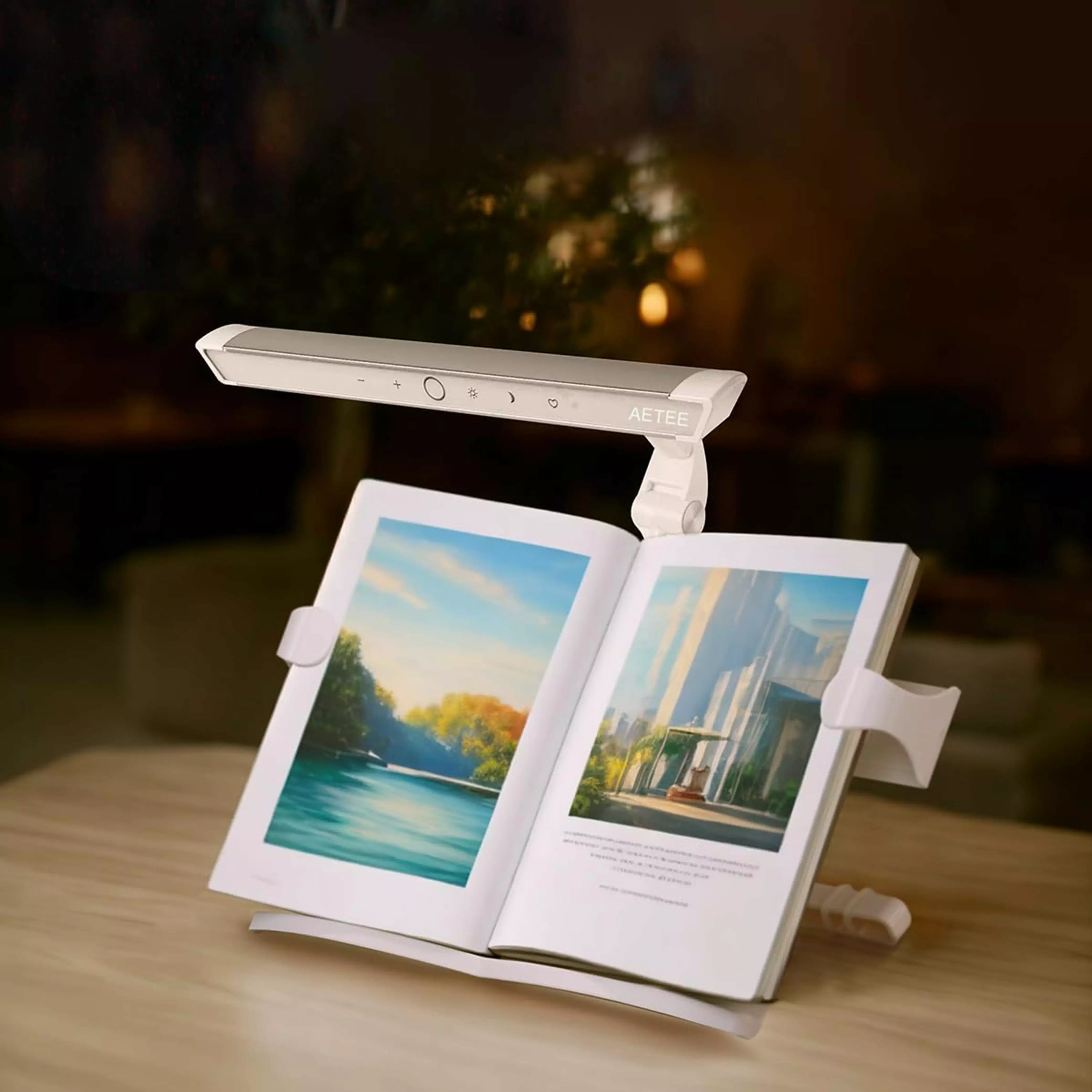 AETEE Rechargeable LED Book Light Eye Care Reading Desk Lamp Kids White