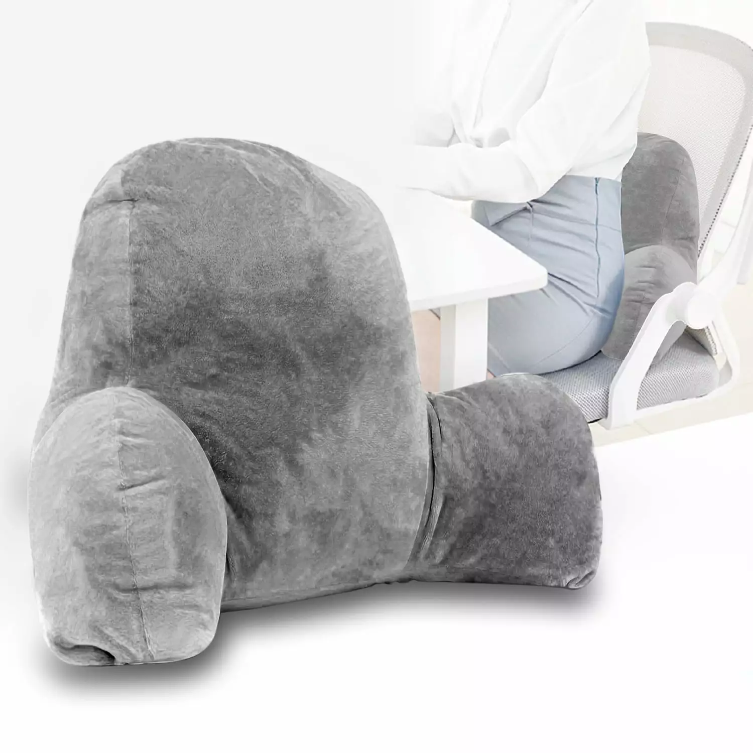 Demine Reading Pillow Kids Teens Bed Rest Back Support Arms Gray