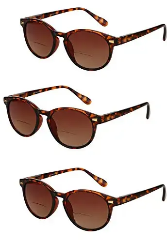 Mass Vision 3 Pair Brilliance Unisex Bifocal Reading Sunglasses - Soft Pouches Included (Tortoise. 1.5)