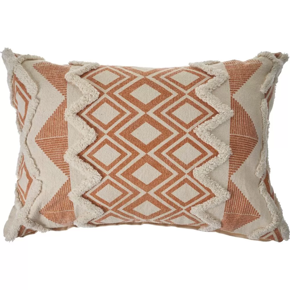 LR Home 36x14 Orange Cream Tufted Geometric Burnt Cotton Throw Pillow