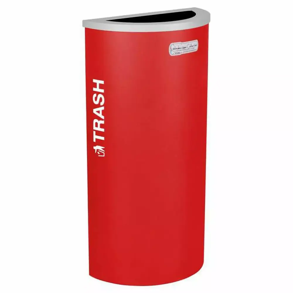 Ex-Cell Kaiser 8-Gallon Recycling Receptacle Half Round Top and Trash Decal Ruby Texture Finish