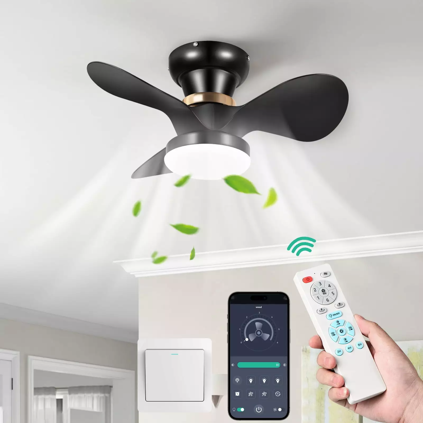 3 Blade Ceiling Fan Light 23.6 Inch Dimmable Remote Control 6 Speed Reversible Modern Fan FIMEI