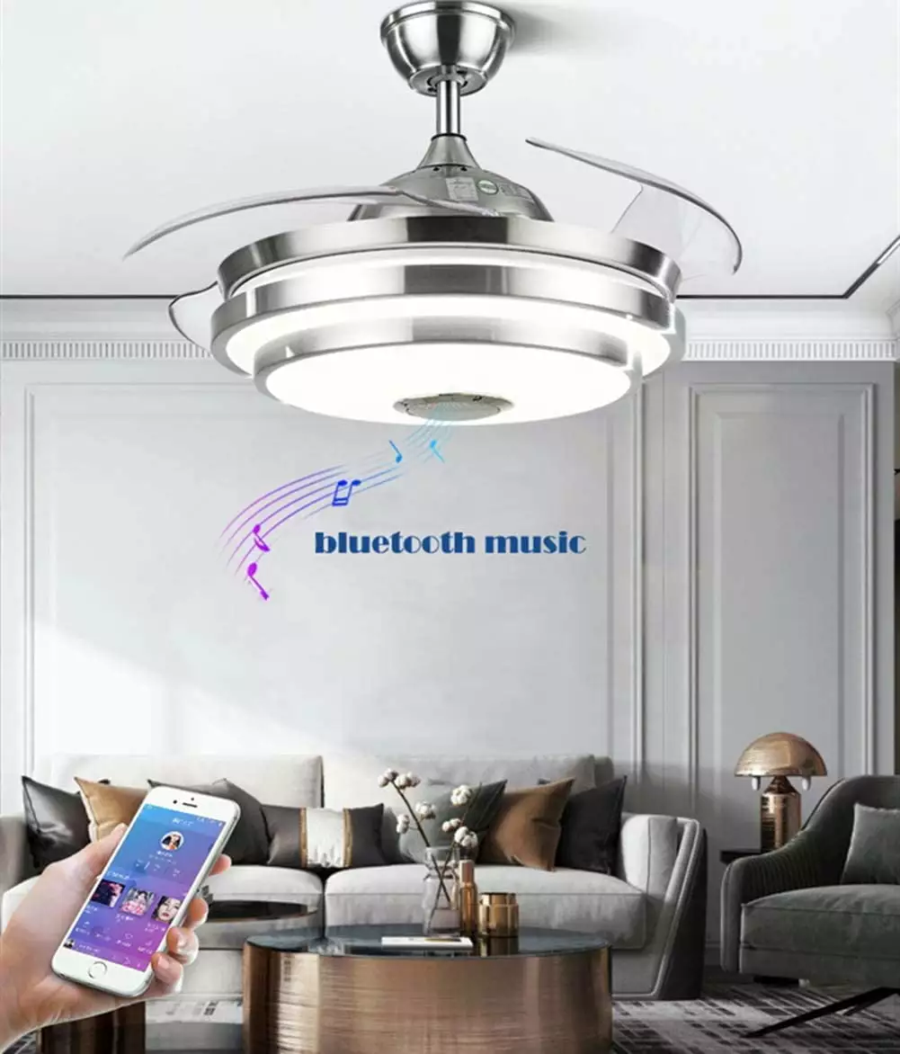 Ridgeyard 42 Inch Retractable 4 Blade Bluetooth Ceiling Fan Light Remote Living Room Bedroom