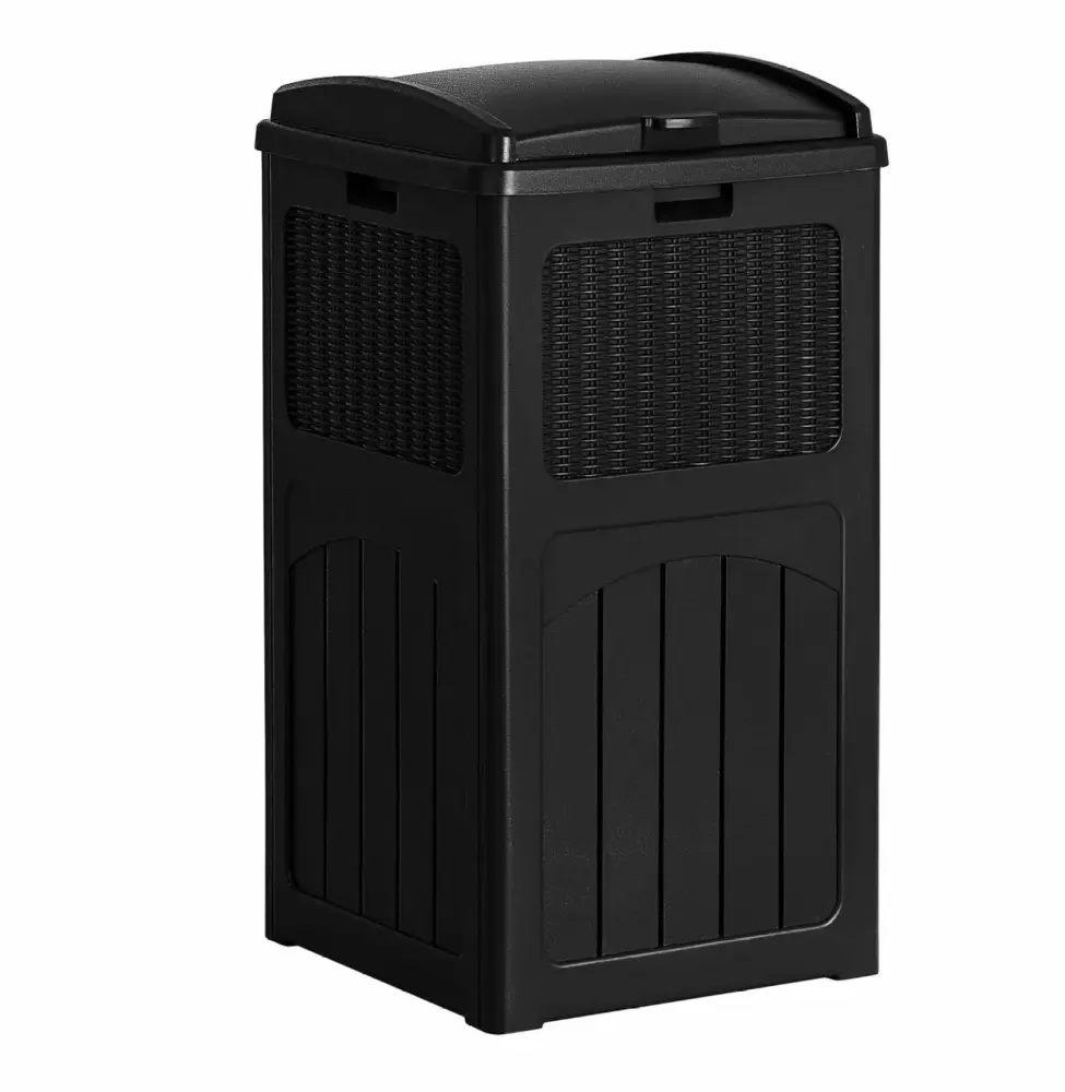 NIKOZQ 30 Gallon Resin Outdoor Garbage Can Lid Waterproof Hideaway Patio Waste Bin Black
