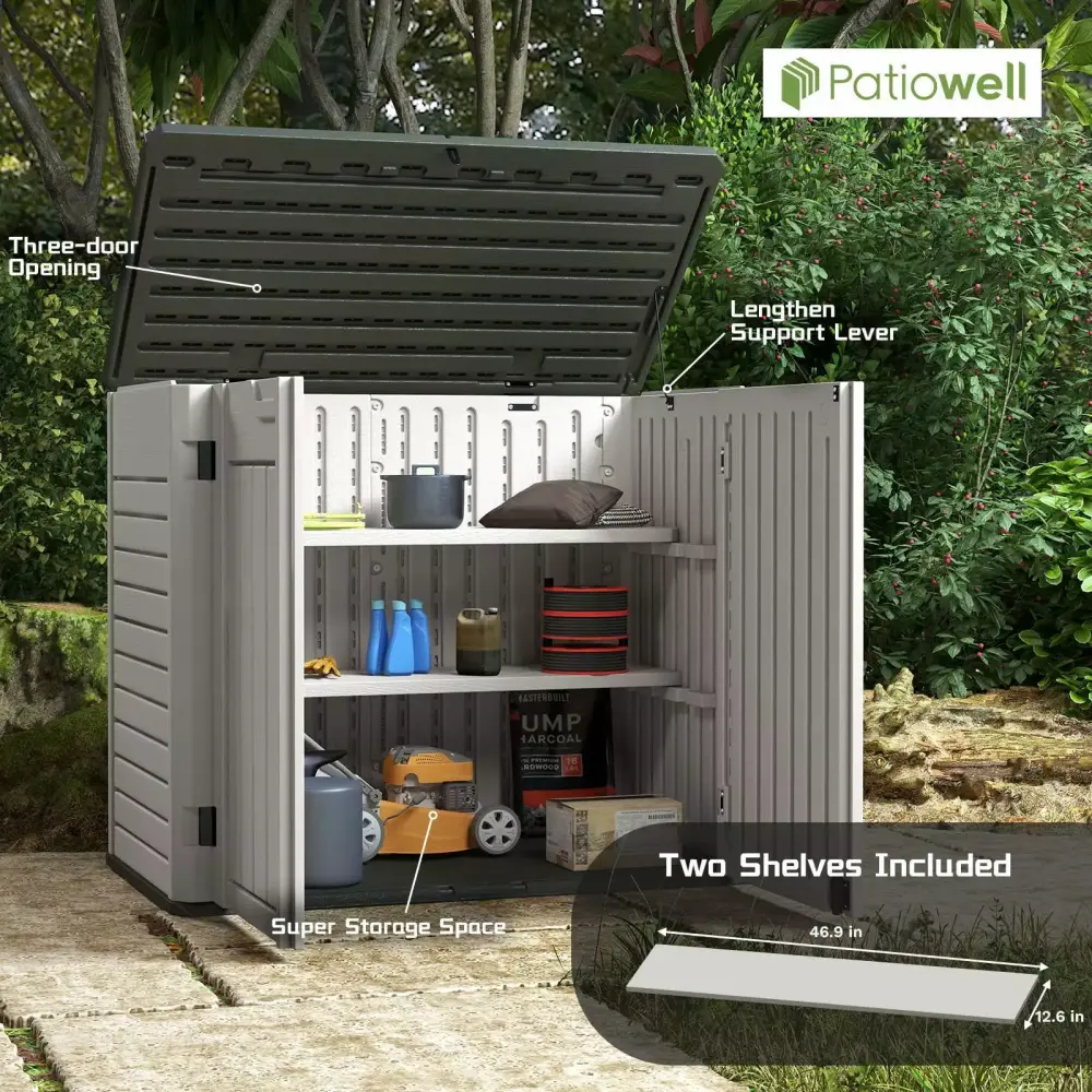Patiowell 4' x 2' Resin Outdoor Storage Shed Lockable Multi-Opening Door With