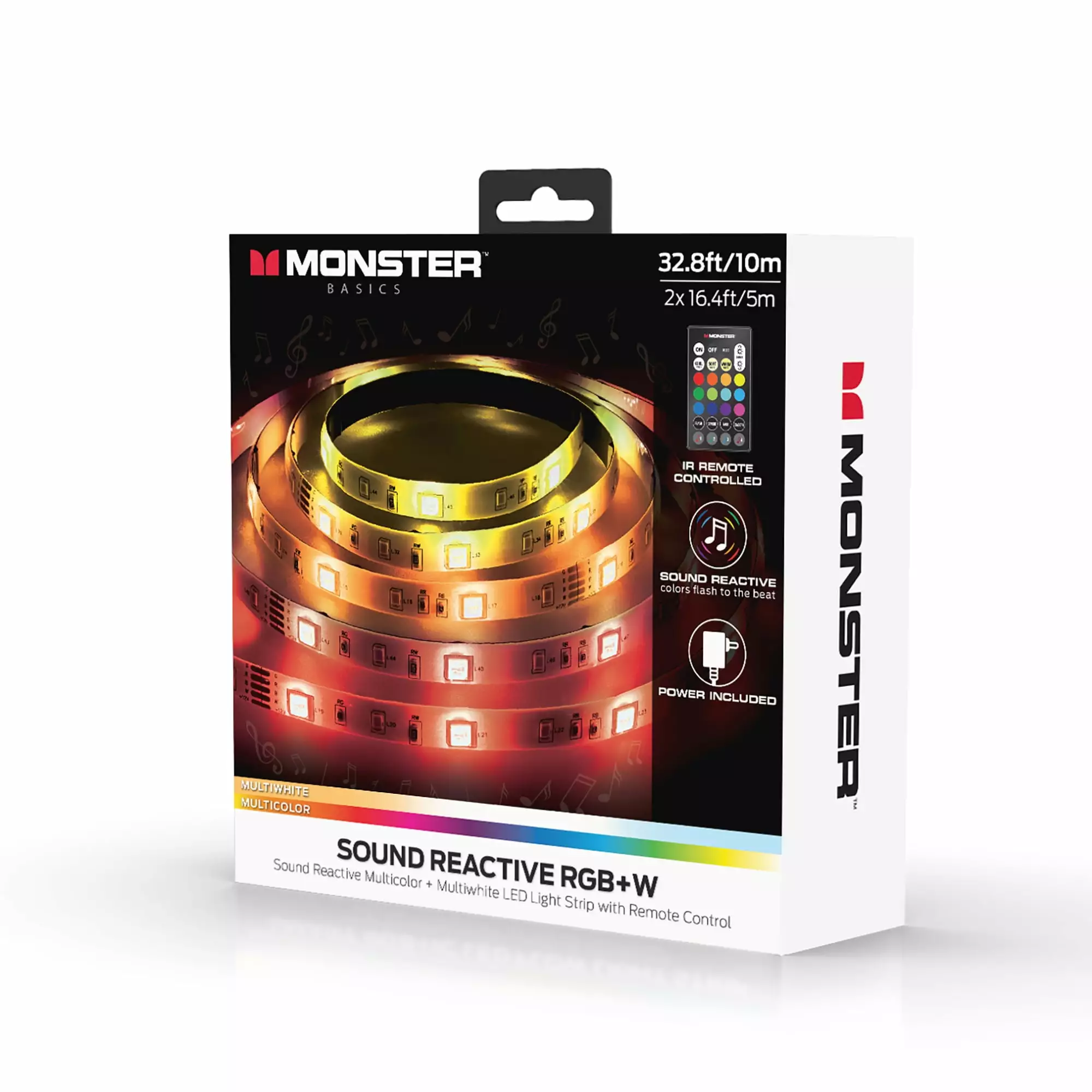 Monster LED 32.8ft Sound-Reactive RGB LED Light Strip Indoor Livingroom Customizable Lighting Remote Control