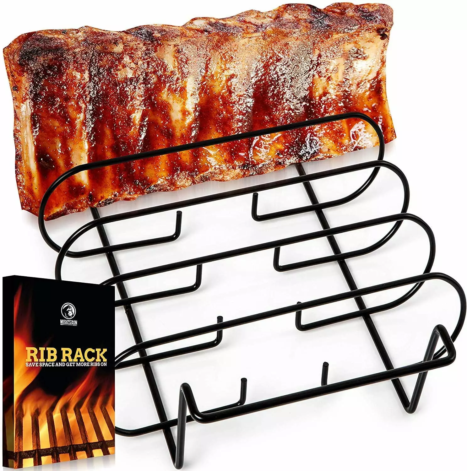 MOUNTAIN GRILLERS BBQ Rib Rack Gas Smoker or Charcoal Grill Holds 5 Ribs