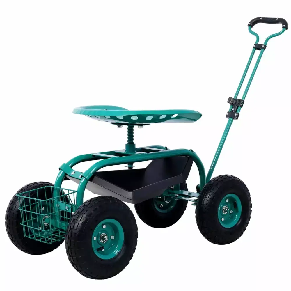 Rolling Garden Cart Tool Tray and 360-Degree Swivel Easy Gardening Work