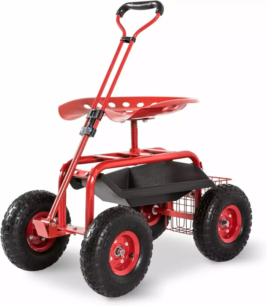 Rolling Garden Cart Work Seat 360-Degree Swivel and Storage Binquireet Planting