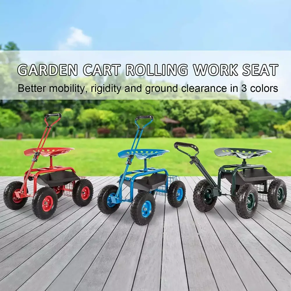 Rolling Garden Cart Work Seat 360-Degree Swivel and Storage Binquireet Easy Planting