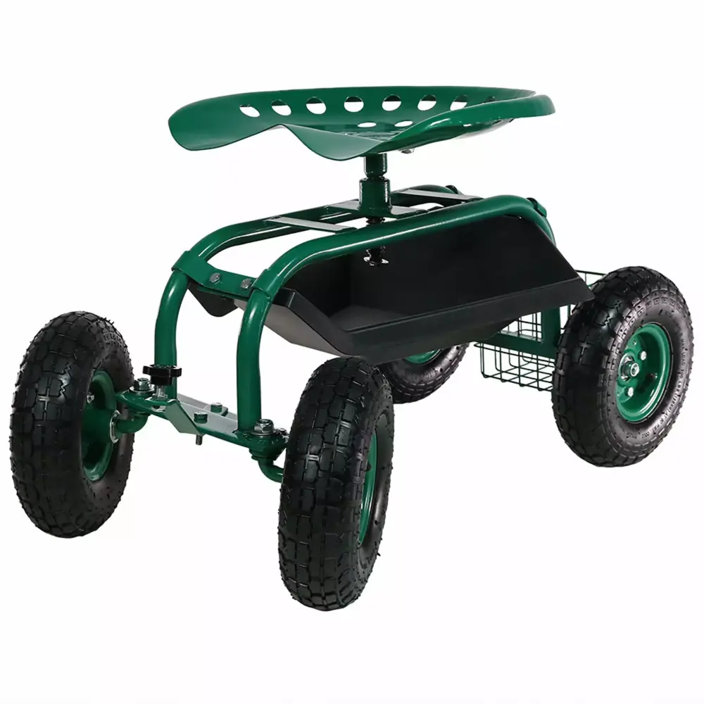 Sunnydaze Rolling Garden Cart Work Seat and Steering Handle Green