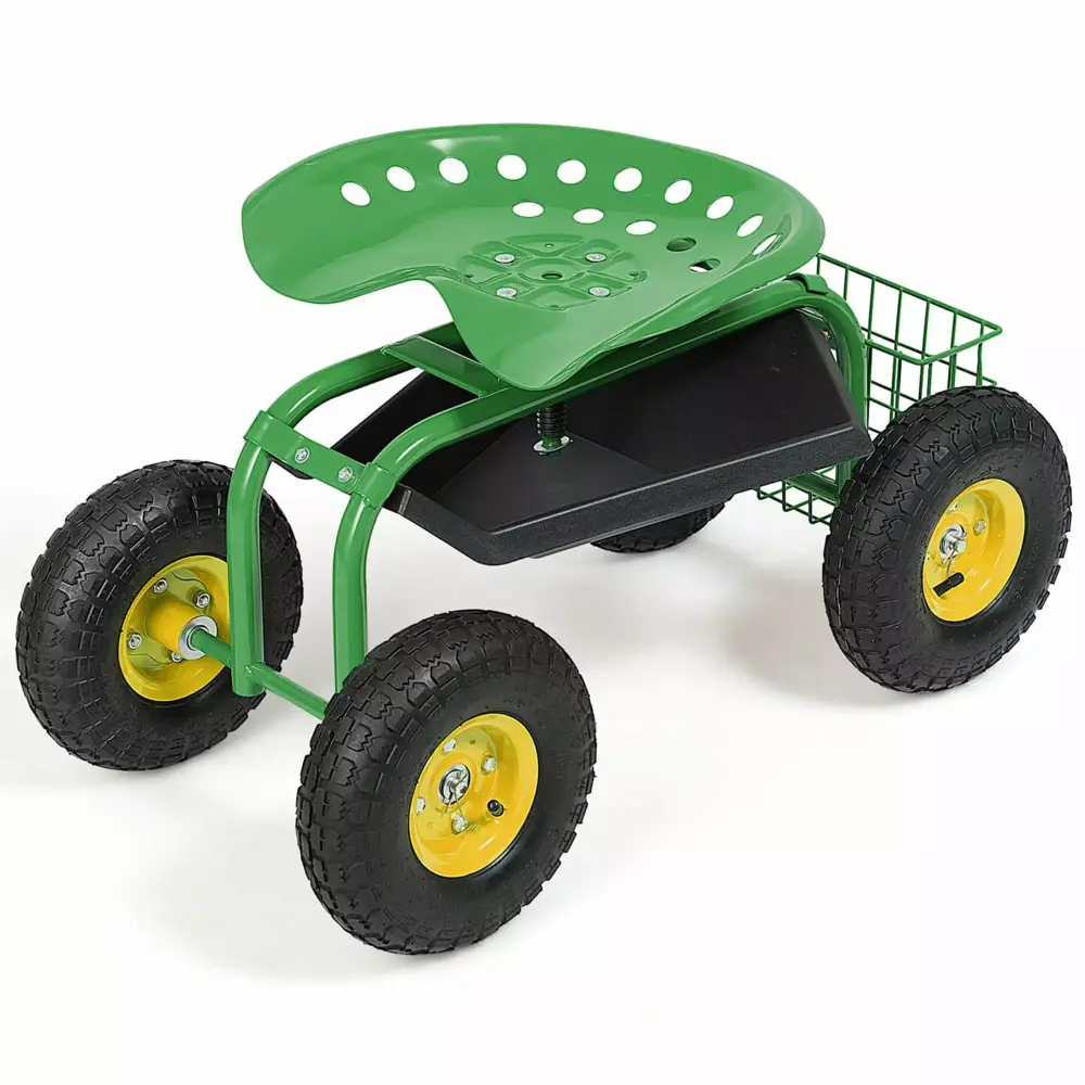 Costway Rolling Garden Cart Work Seat and Tool Tray Green