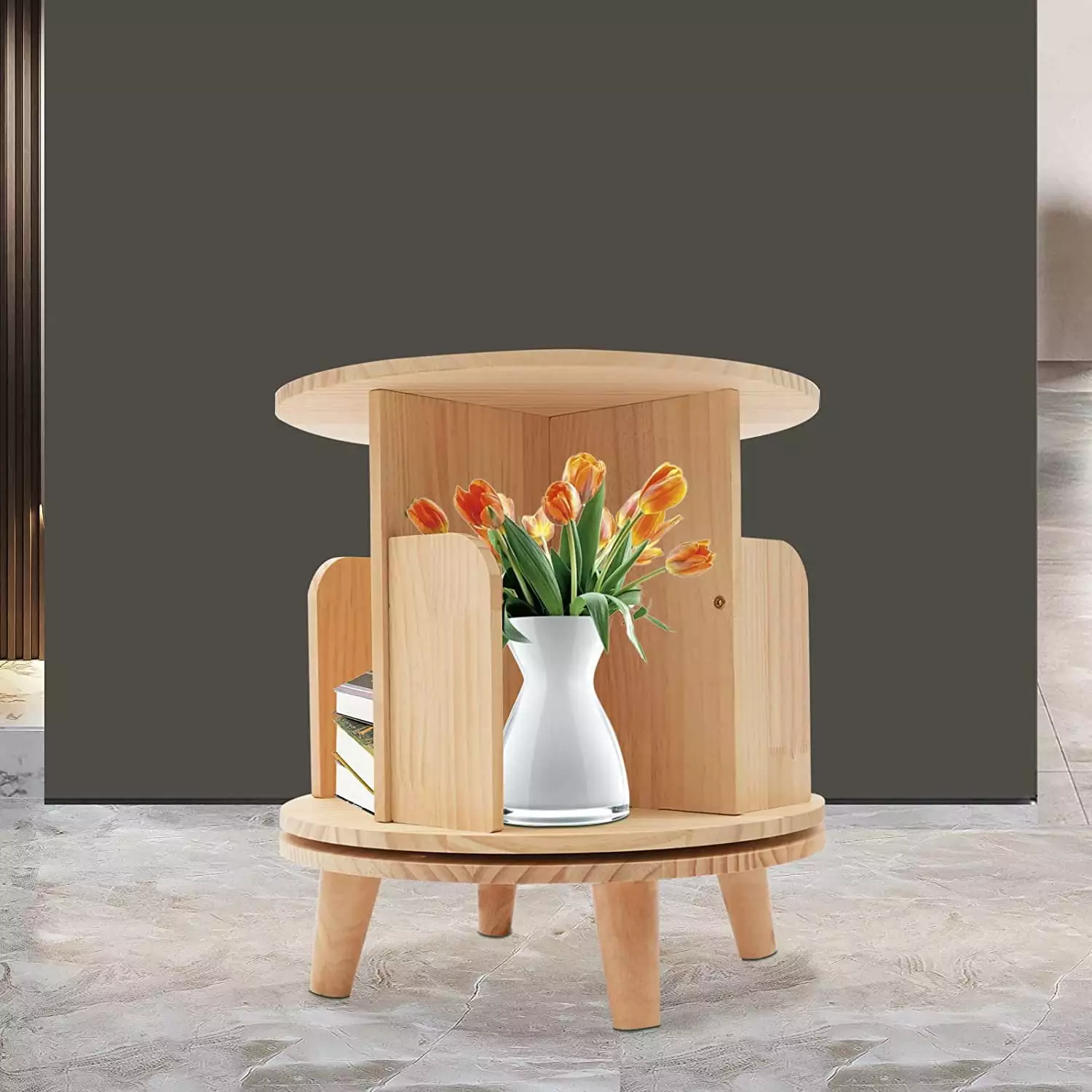 360Revolving Bookshelf Rotating Bookcase Multi-Practical Flower Pot Stand Rack Single Tier Flkoendmall
