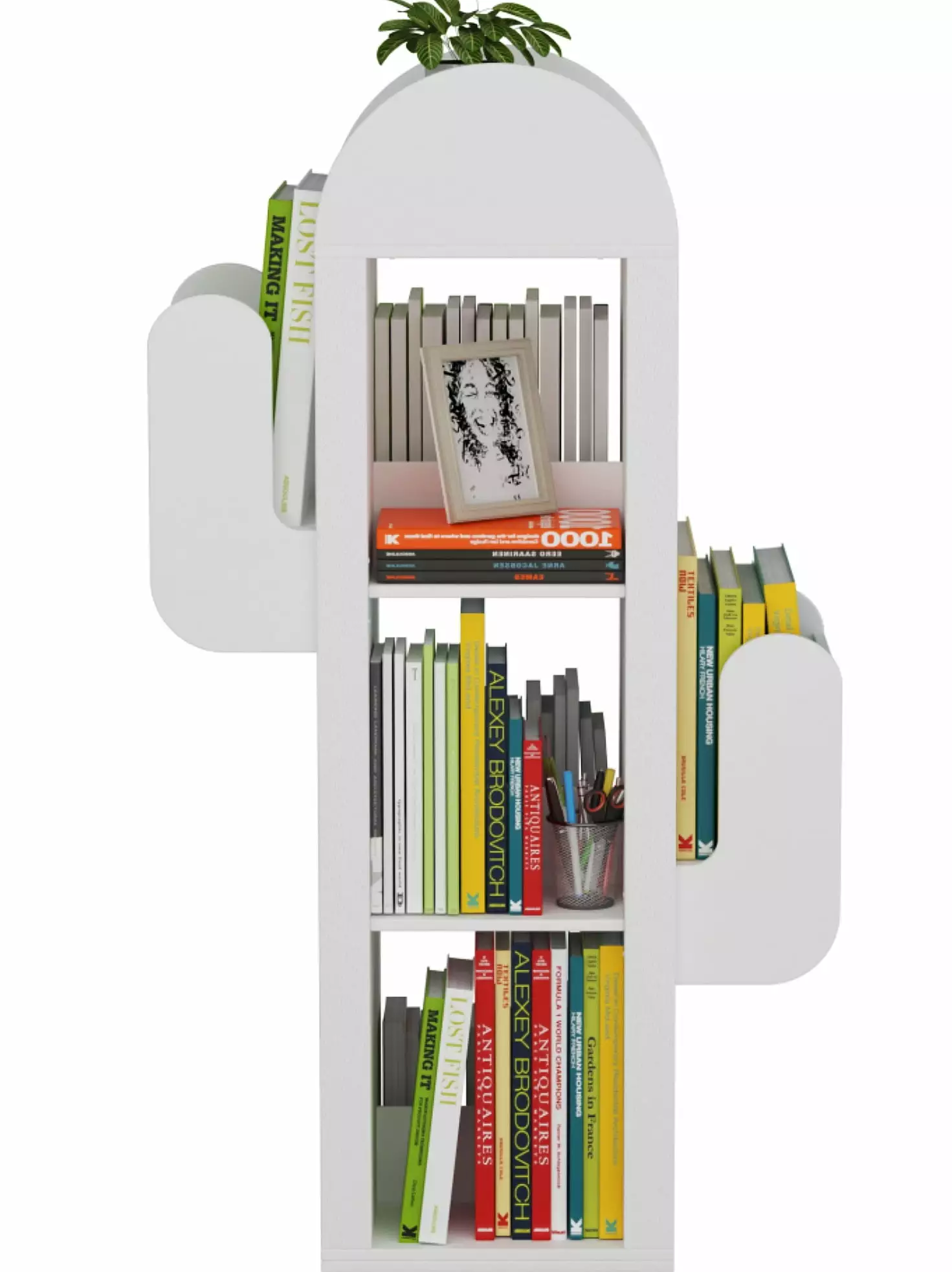 White 3 Tier Cactus Rotating 360 Bookshelf Modern Spinning Bookcase Home Office IAJXWI