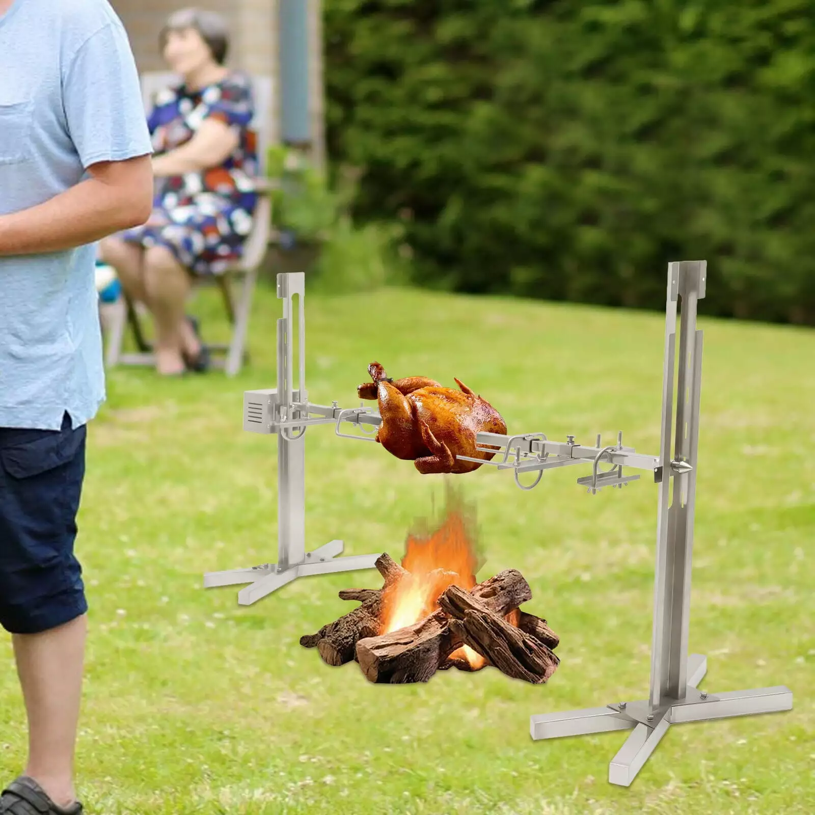 DENSET 53'' Large Electric BBQ Spit Roaster Rotisserie Chicken Pig Lamb Roast Camping Picnic 15W Denest