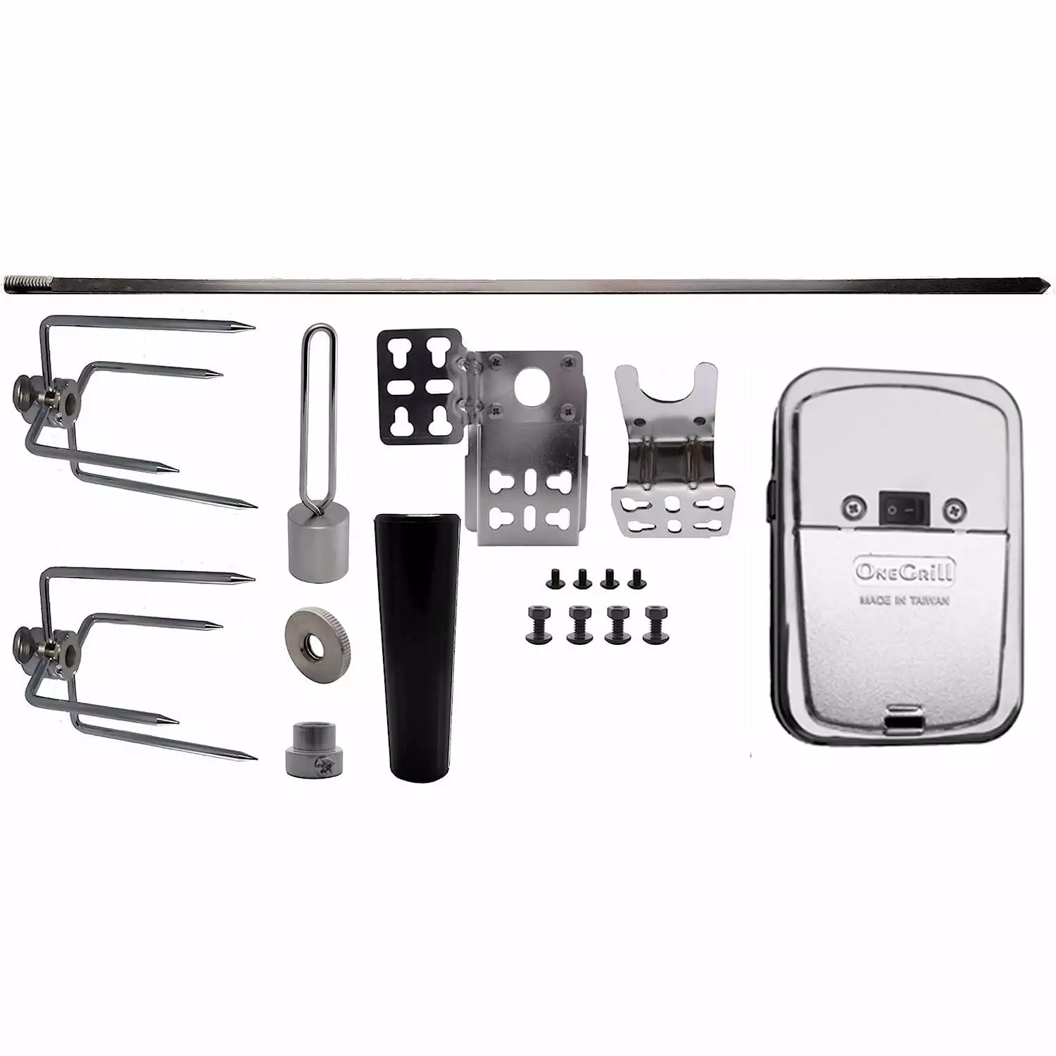 OneGrill Universal Grill Rotisserie Kit Chrome Cordless Motor Grills Up to 17 Wide HElectQRIN