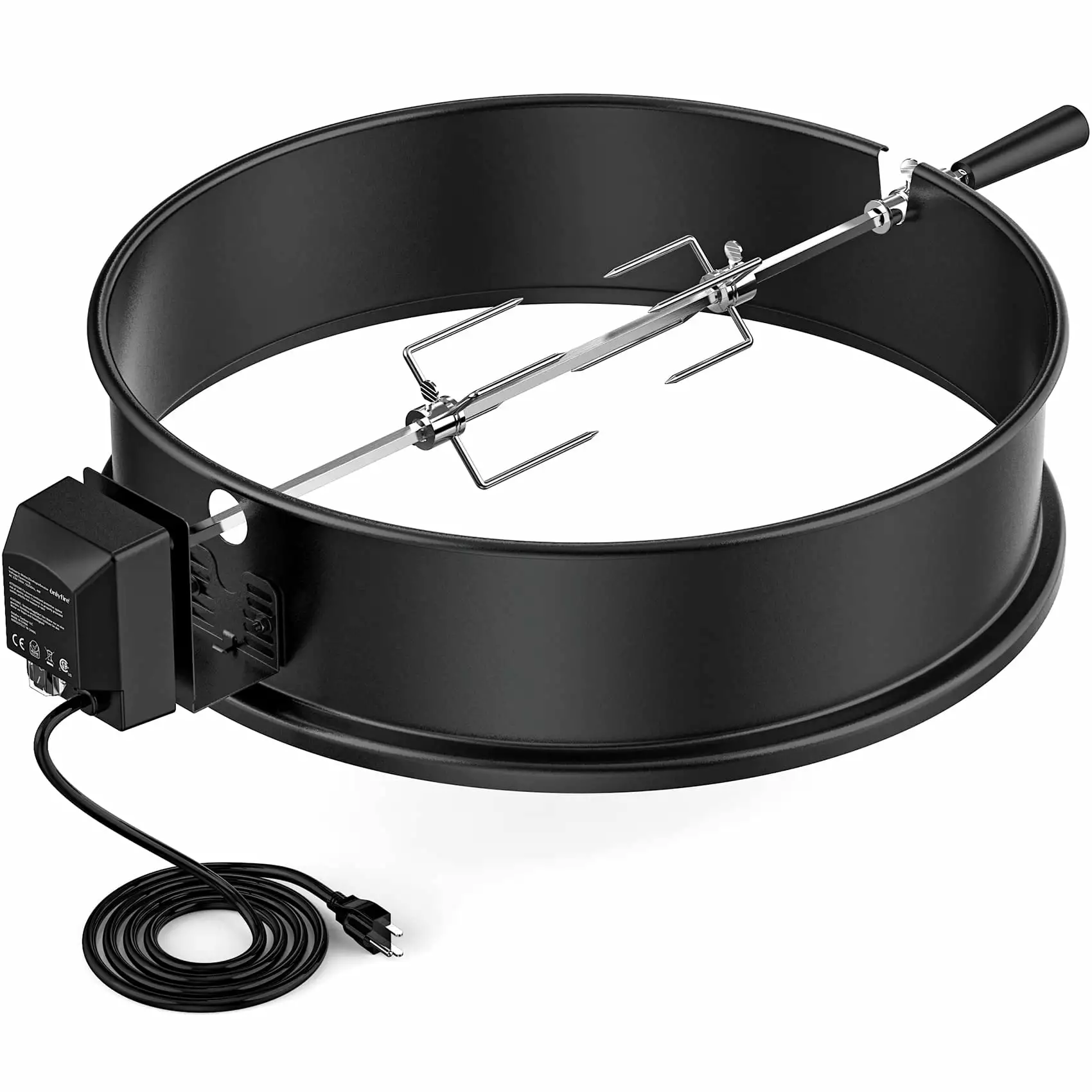 Only Fire Universal BBQ Rotisserie Ring Kit Weber 2290 and Other Kettle Charcoal Grills Steel Onlyfire
