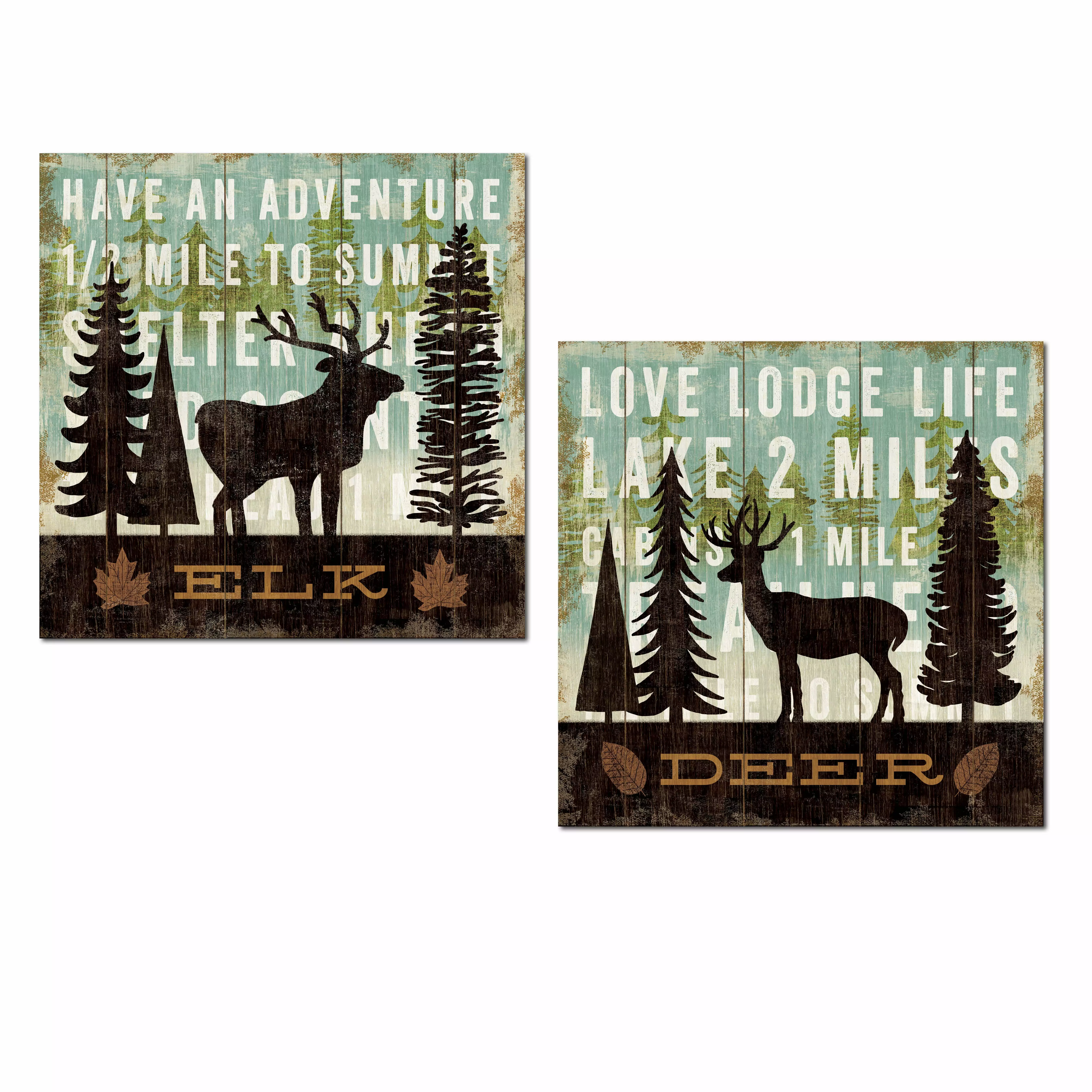 Rustic Forest Elk and Deer Set Michael Mullan - Cabin Lodge Decor - Two 12x12in Unframed Posters Gango Home Decor