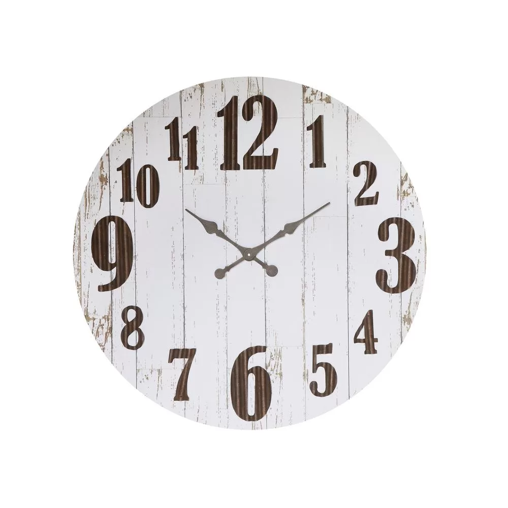 3R Studios Distressed White Wood Slat Wall Clock - Rustic Farmhouse Style