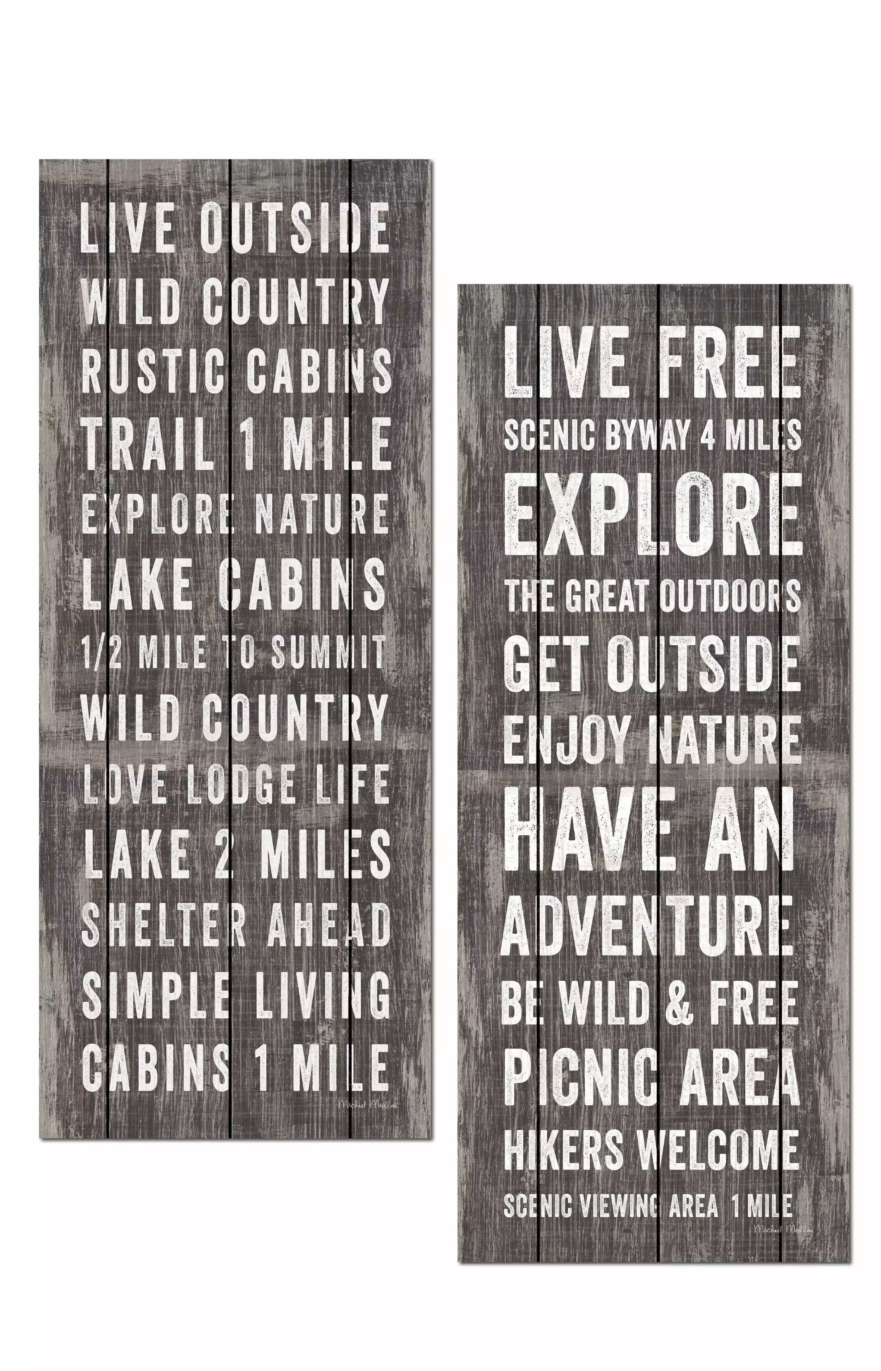 Rustic Cabin Distance Typography Live Outside Free Panel Set Michael Mullan 8x20 Unframed Posters Gango Home Decor