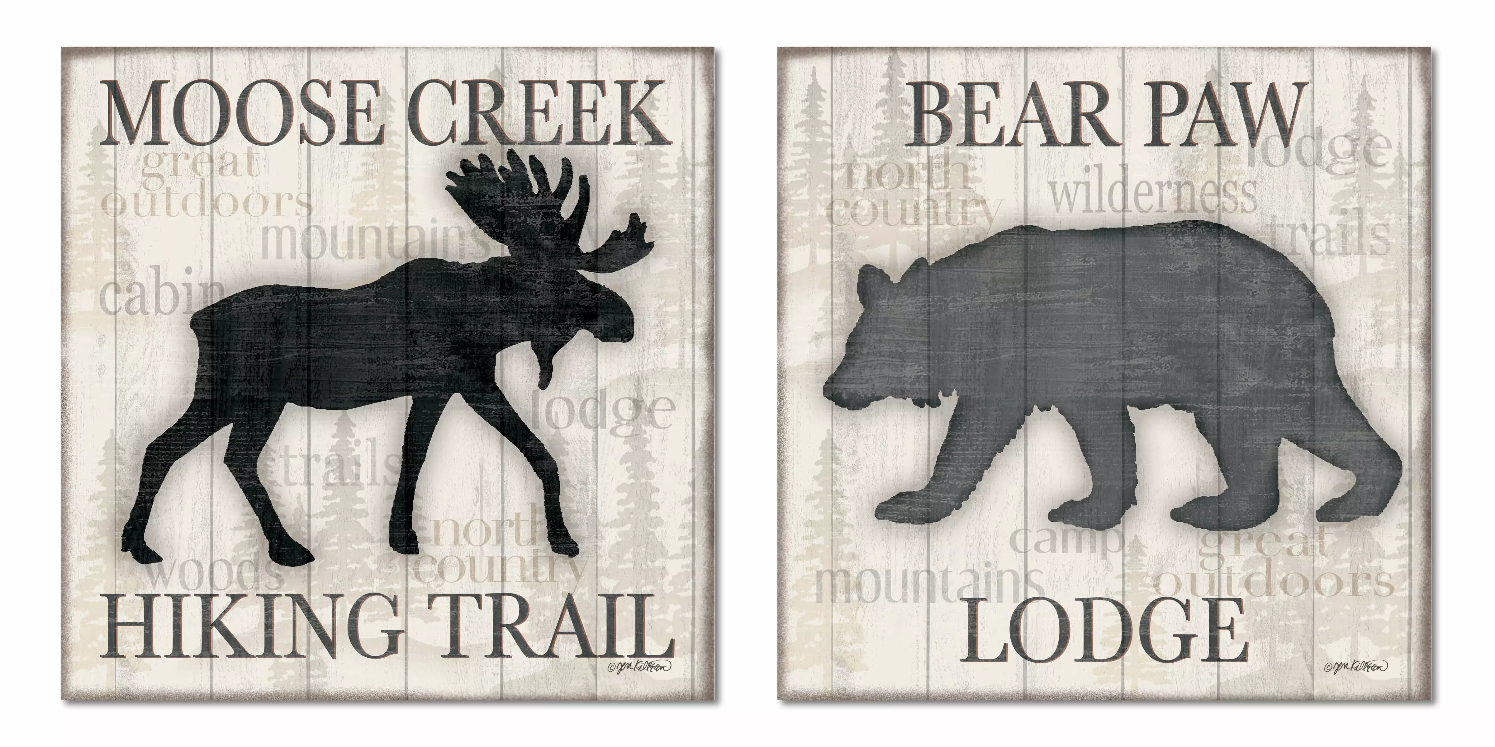 Rustic Off-White and Black Woodland Bear and Moose Cabin Decor 2- 12 x 12 Unframed Posters Gango Home Decor
