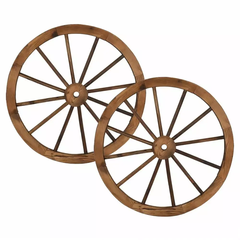Tcbosik 2pcs 30 Decor Wagon Wooden Wheels Rustic Steel-Rimmed Wall Decor Indoor Outdoor Decoration Brown 24