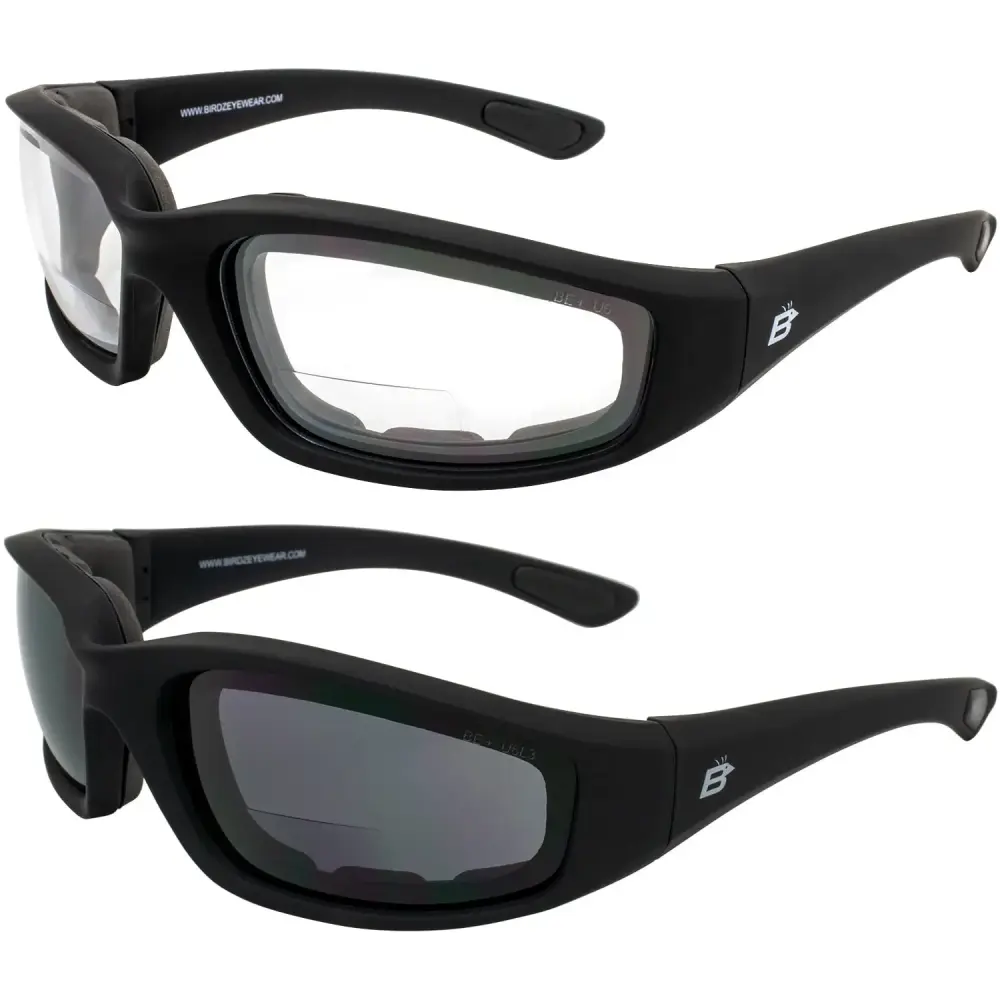 2 Pairs Birdz Oriole Bifocal Safety Sunglasses Black Frames 2.5X Clear & Smoke Lenses