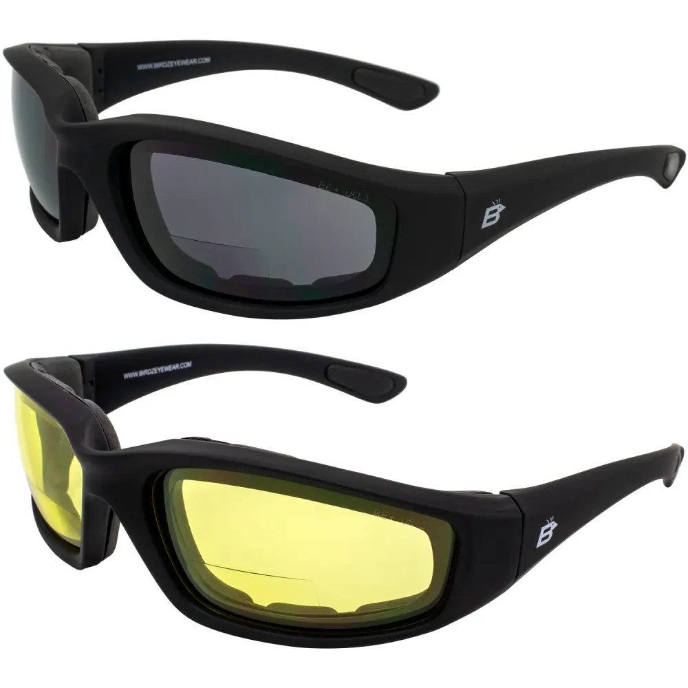 2 Pairs Birdz Oriole Bifocal Safety Sunglasses Black Frames 1.75x Smoke & Yellow Lenses