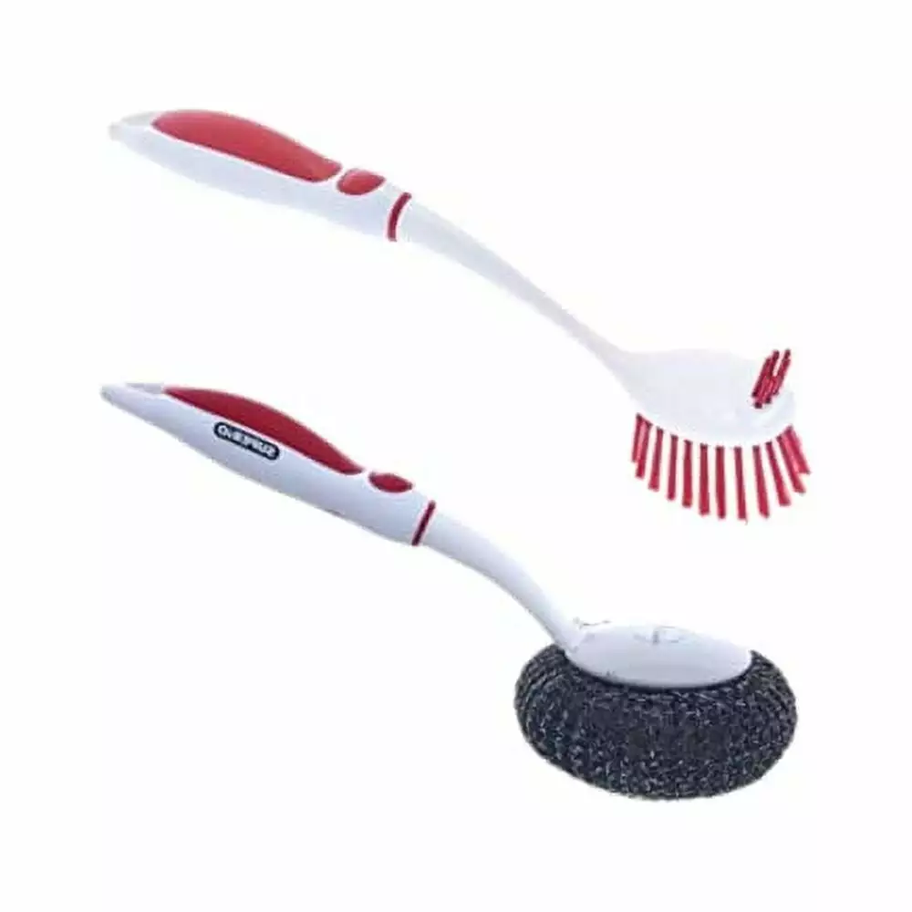 Dish Washing Vegetable Brush Scrubber Stainless Steel Grill Brush Kitchen Cleaning Set 2 Pack Red Superio