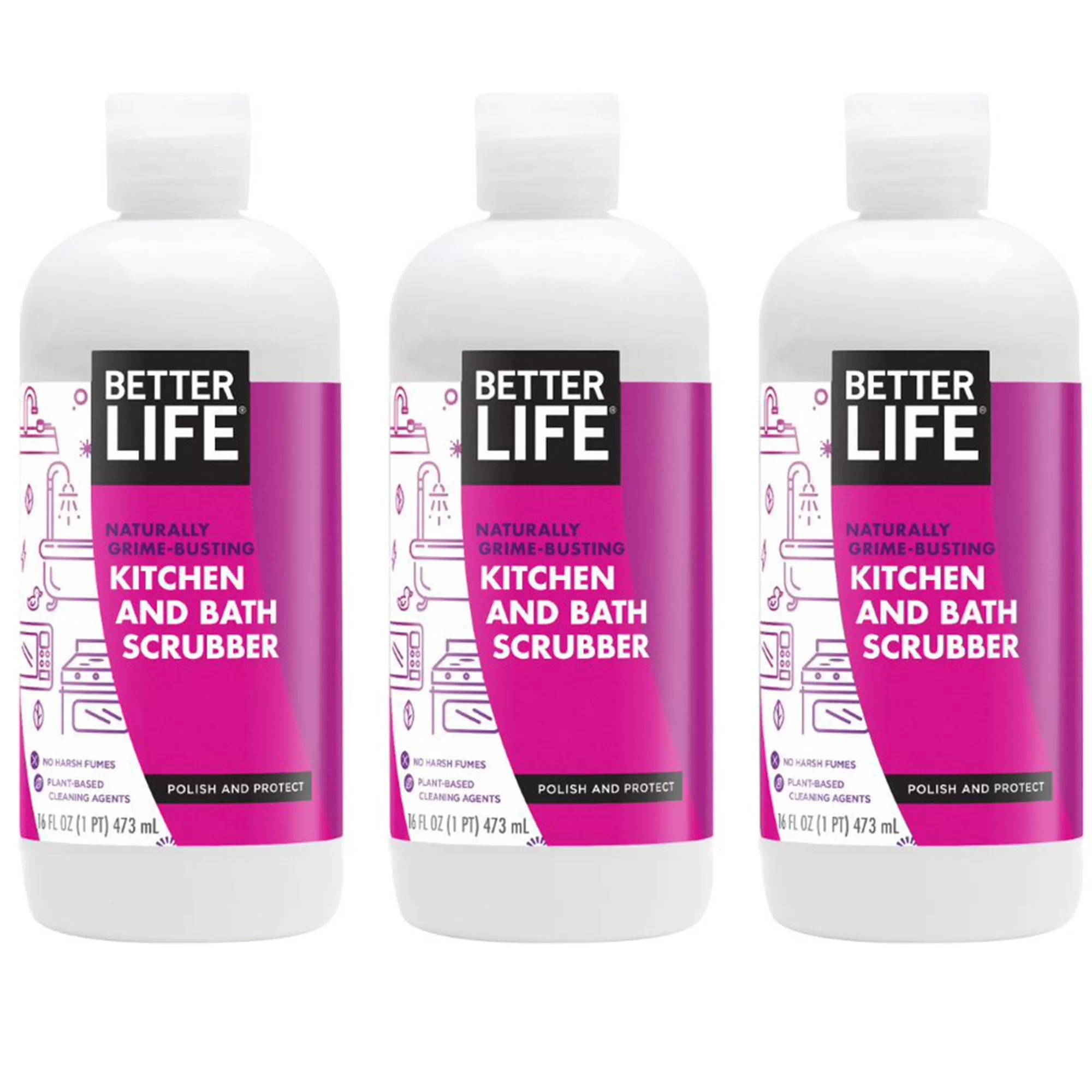 Better Life Grime Busting Kitchen & Bath Scrubber 16 Ounces Unscented 3 Pack