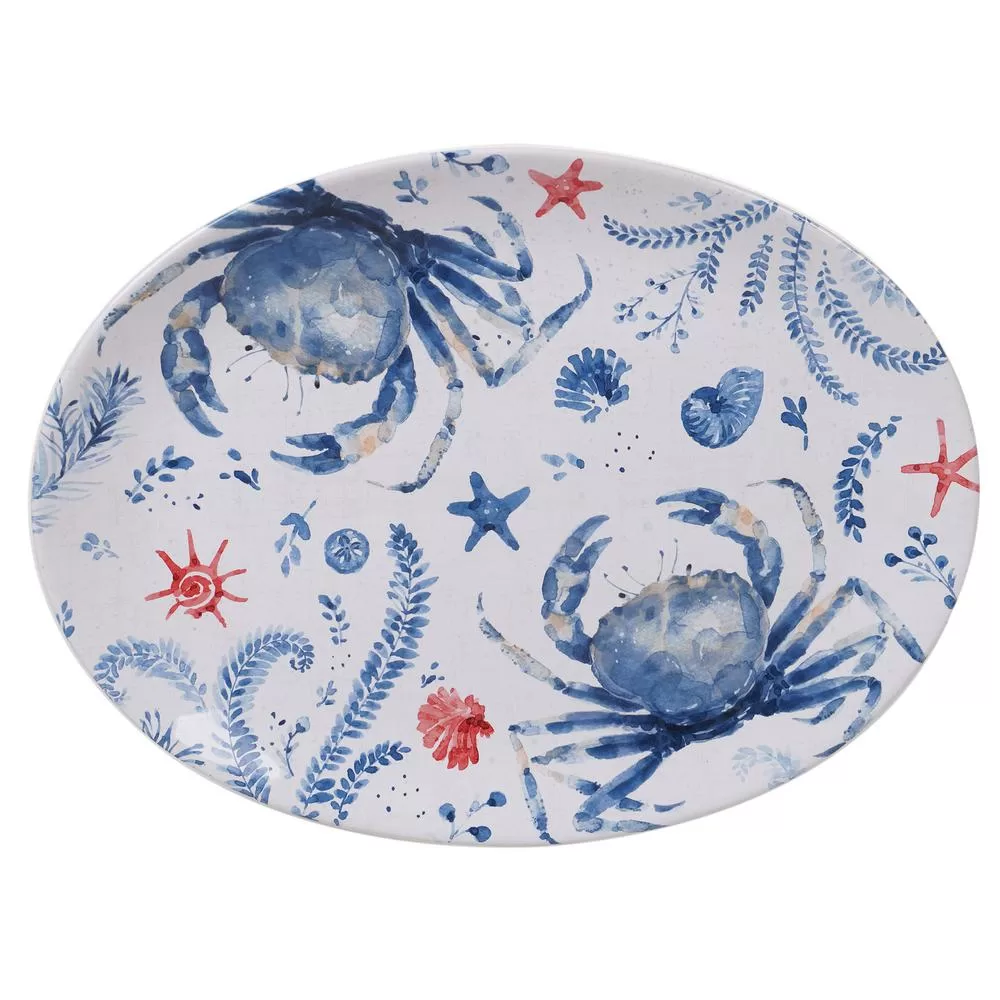 Certified International Nautical Life Multi-Colored 16 . Earthenware Oval Crab Platter