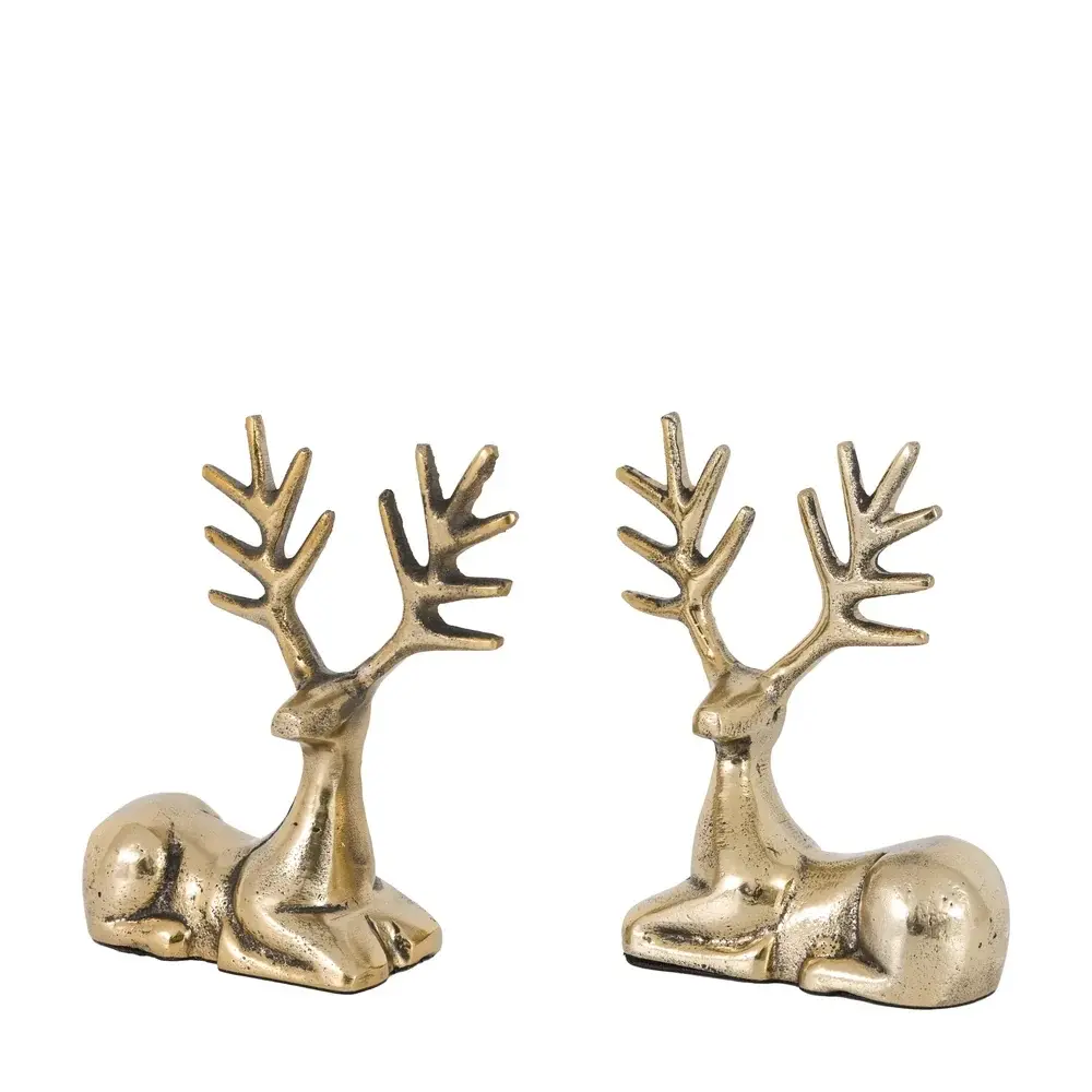 Set 2 Stag Decorations - Antique Gilded