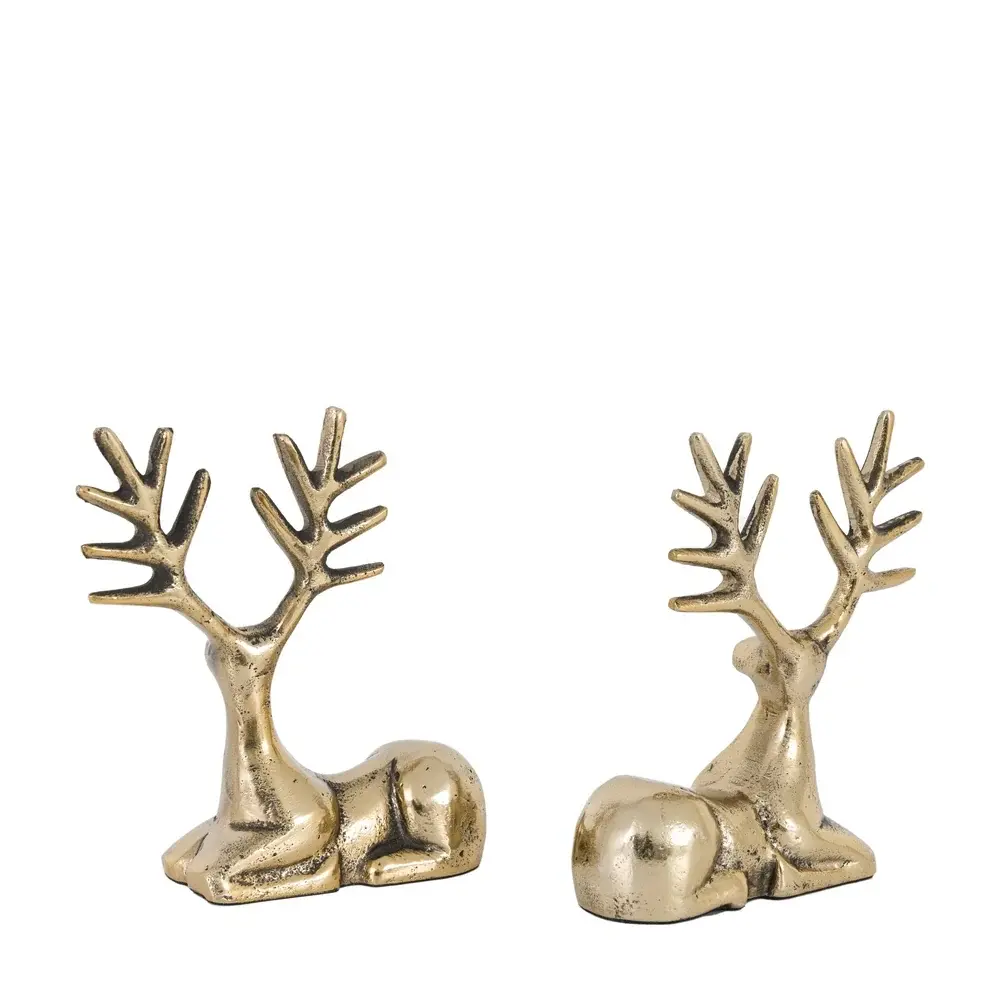 Set 2 Stag Decorations - Antique Gilded