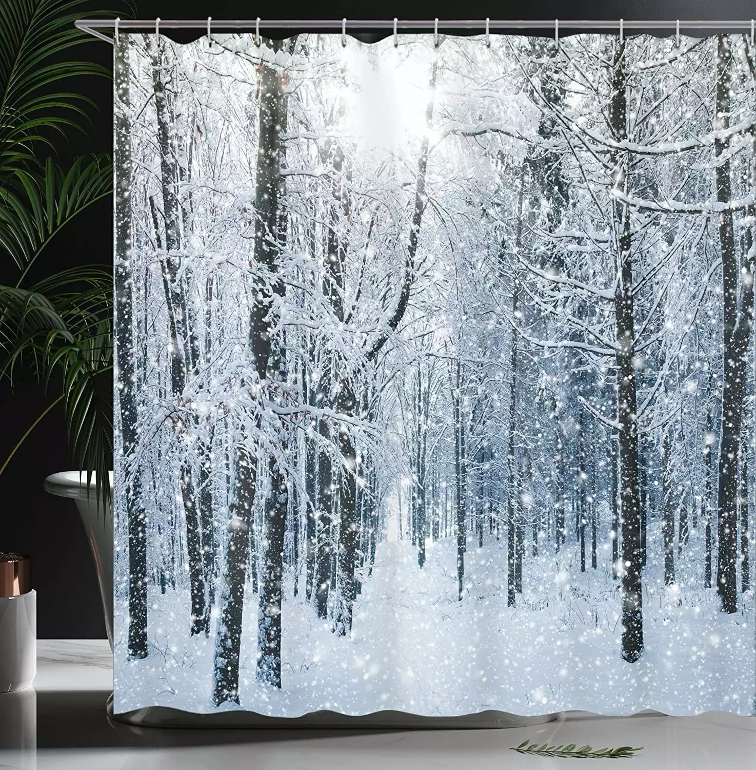 YANSION Shower Curtain - Halloween Christmas Winter Snow Forest Rustic Nature Scene Bathroom Decor