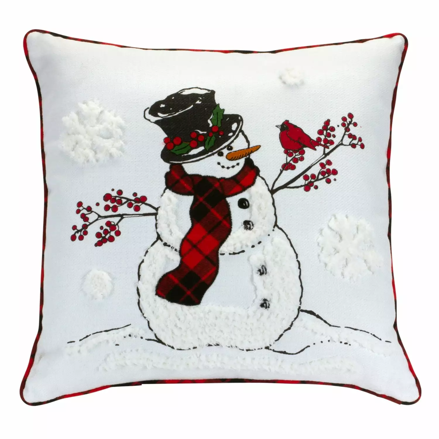 17 Red and White Snowman and Cardinal Throw Pillow Winter Holiday Decorative Cushion Melrose