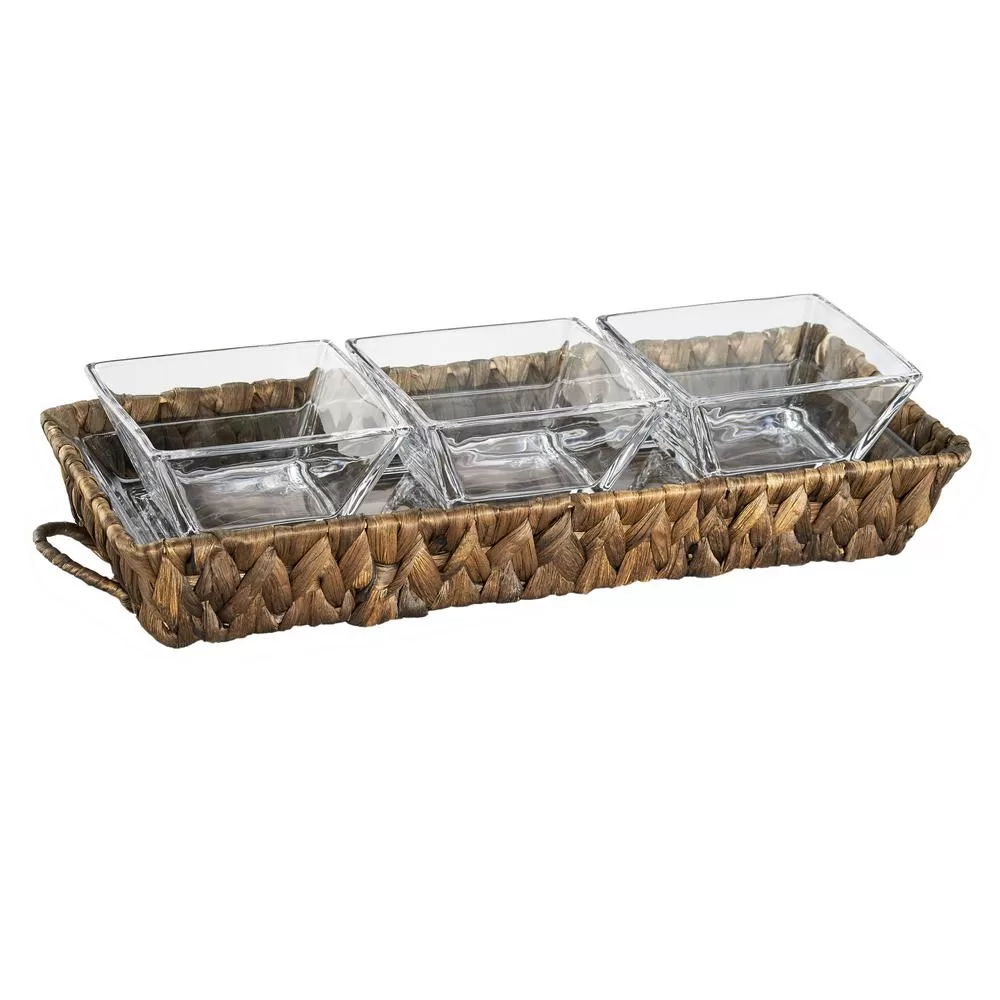 Artland Garden Terrace 3 Sectional Server Glass Tray and Water Hyacinth Holder
