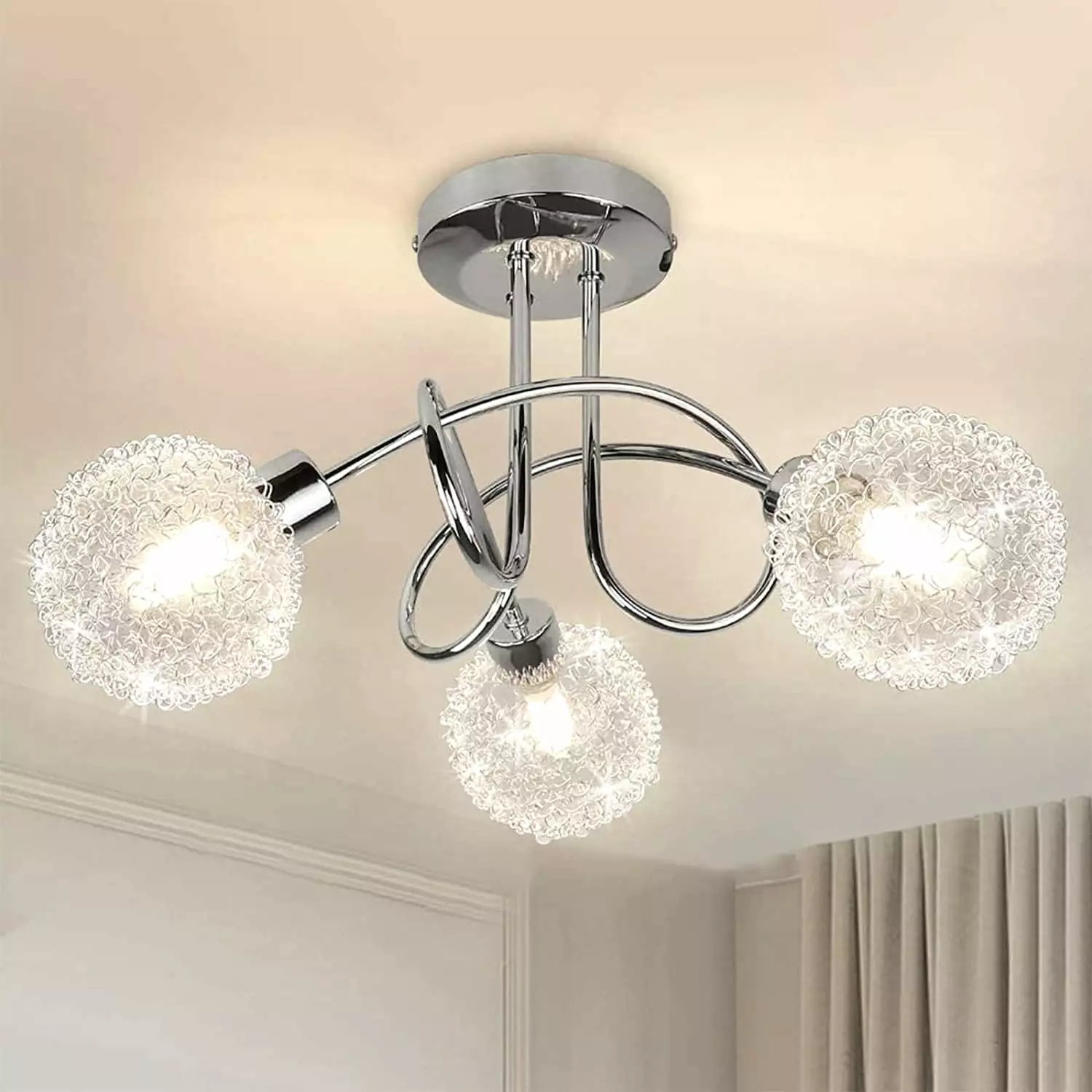 Depuley 3-Light Semi Flush Mount Ceiling Light Modern Globe Glass Shade Chandelier Bedroom Kitchen Dining Room Hallway G9 ...