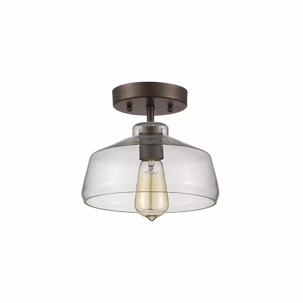 CHLOE Dickens Industrial 1 Light Bronze Semi Flush Ceiling Fixture 9 Inch Shade Chloe Lighting