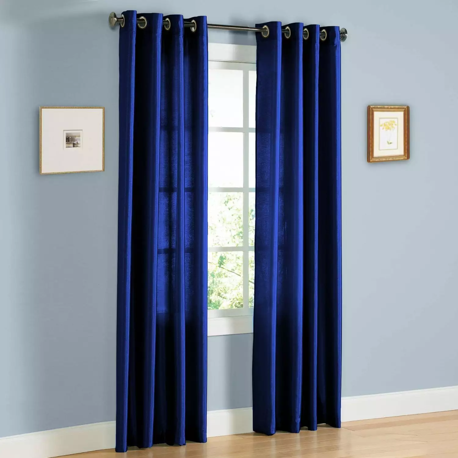 2 Panel Mira Solid Royal Blue Semi Sheer Window Curtains Bronze Grommets 55 x 108 Inches SAMIMPORT-2011