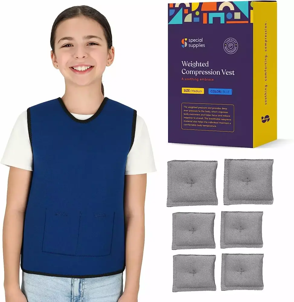 Weighted Sensory Compression Vest Kids ADHD Autism Adjustable Fit Special Supplies