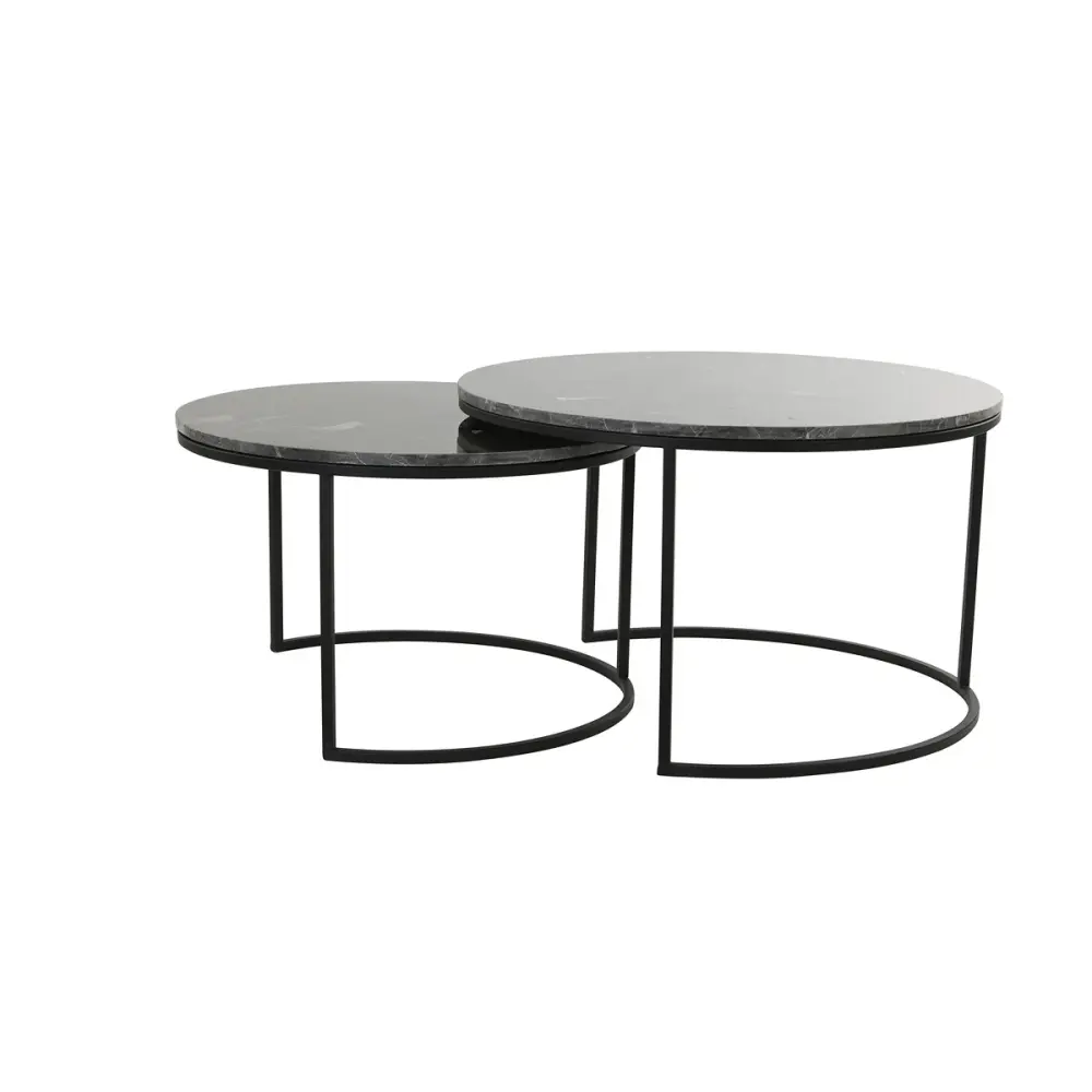 Alfio Set 2 Round Coffee Tables - Cocoa Marble