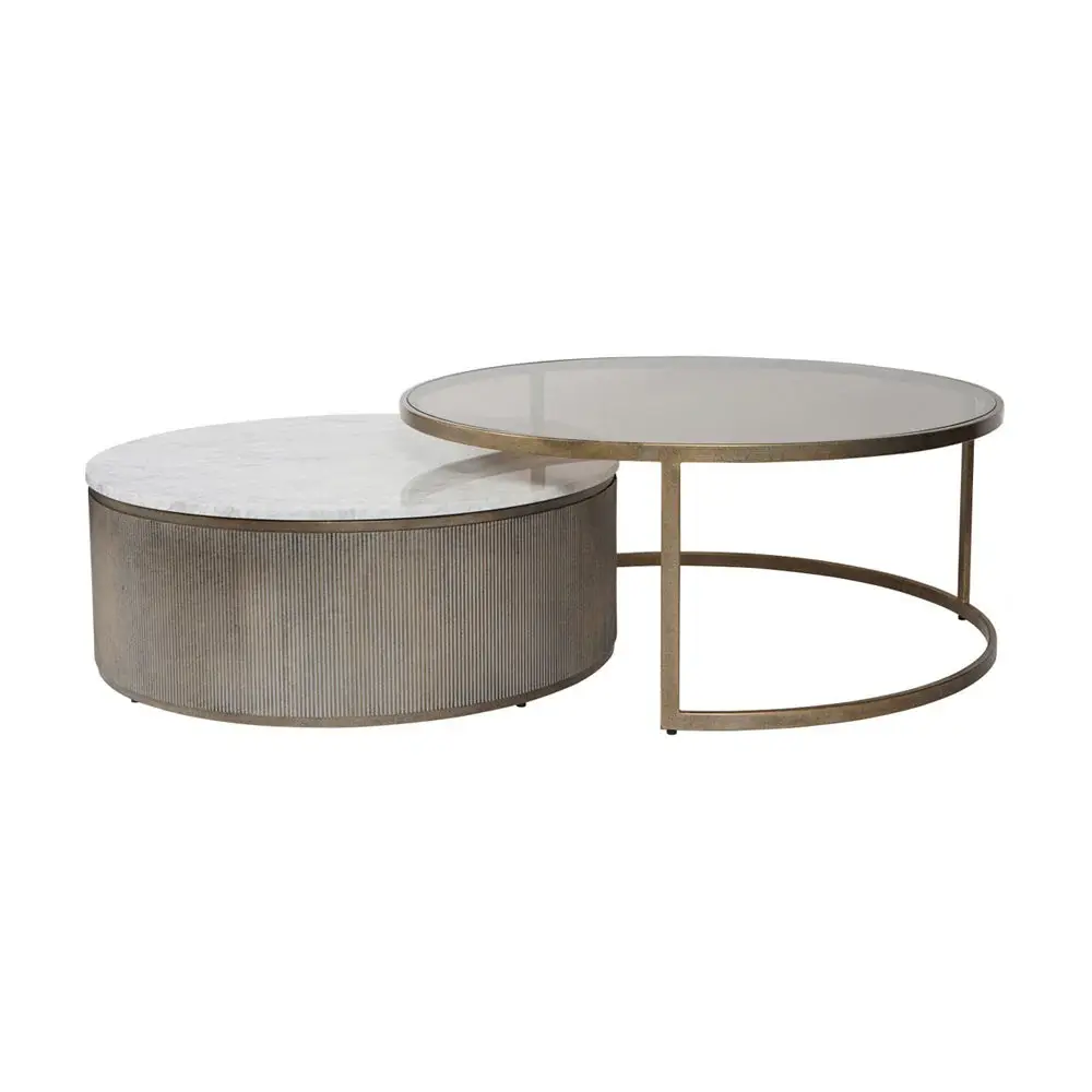 Belvedere Set 2 Nesting Round Coffee Tables - Aged Amber