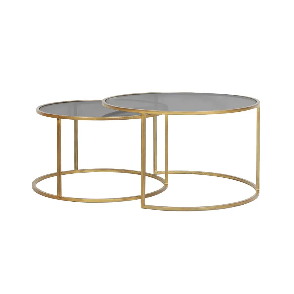 Duarte Set 2 Round Coffee Tables - Smoked Glass & Gilded